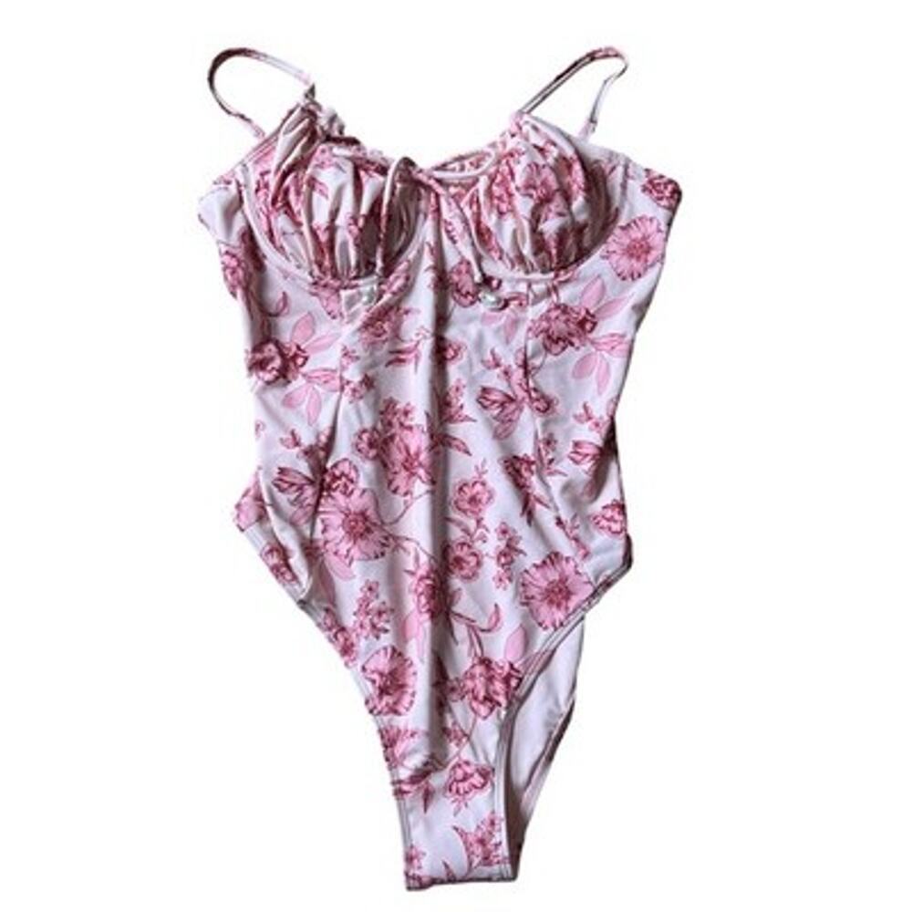 NWT Cupshe One Piece Womens L Pink Floral Lined Underwire Adjustable Straps